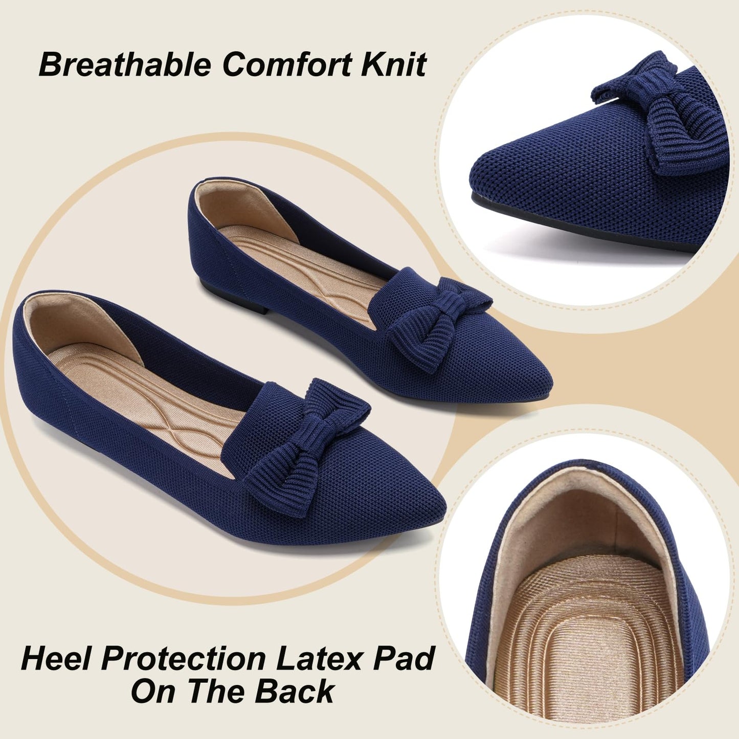 Flats for Women Mesh Ballet Flats with Bow Pointed Toe Comfortable Dressy Knit Breathable for Work Office