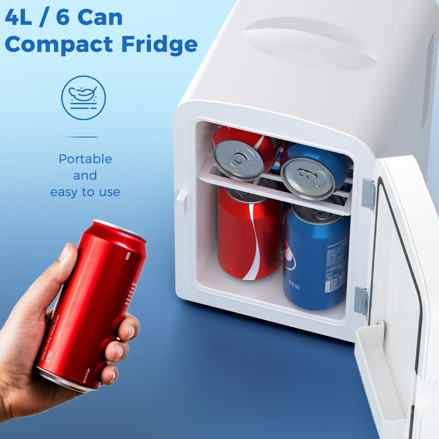 Antarctic Star Compact Refrigerator, Portable Mini Fridge, Skin Care 4L Capacity/6 Cans, for Bedroom, Car, Office & Dorm, Small Cooler for Cosmetics, Beverage and Food, Black