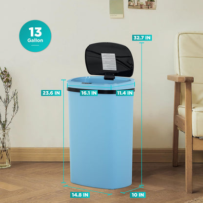 BestOffice | 13 Gallon Trash Can with Lid | Automatic Touchless Garbage Can | Odor Control | Modern Oval Design | Easy to Clean | Stainless Steel | Fits Any Kitchen, Bathroom, Office or Home
