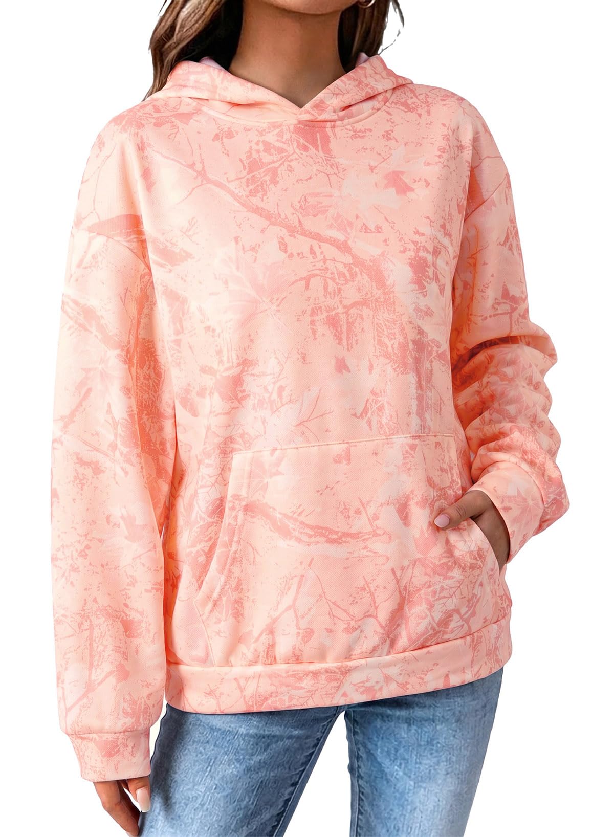 Dokotoo Hoodies for Women Long Sleeve Maple Leaf Fleece Camo Hoodie Oversized Camouflage Casual Sweatshirt Hooded Tops