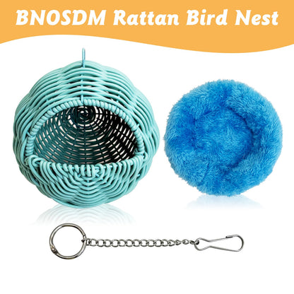 BNOSDM Rattan Bird Nest Parrot Nesting House Parakeet Nesting Soft Lovebird Warm Bed Sleeping for Parrots Bird Cage Accessories for Cockatiels Budgerigars Finches Canaries (Single-Hole Style)