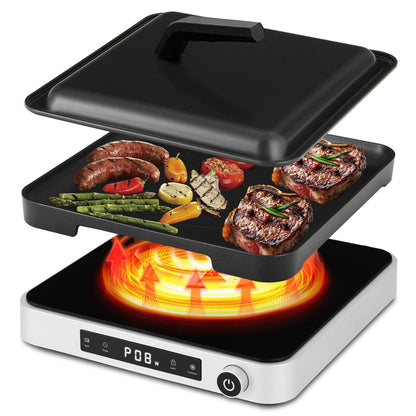 COOKTRON Double Induction Cooktop Burner with Fast Warm-Up Mode, 1800w 2 Burner with 10 Temperature 9 Power Settings, Portable Dual Induction Cooker Cooktop with Child Safety Lock & Time