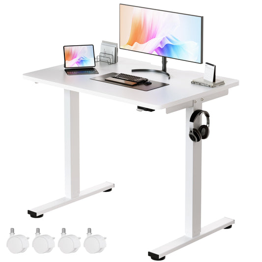 Okin Small Electric Standing Desk, 36" x 24" Whole Piece Height Adjustable Desk, Oak Sit to Stand Computer Workstation with Wheels for Home Office