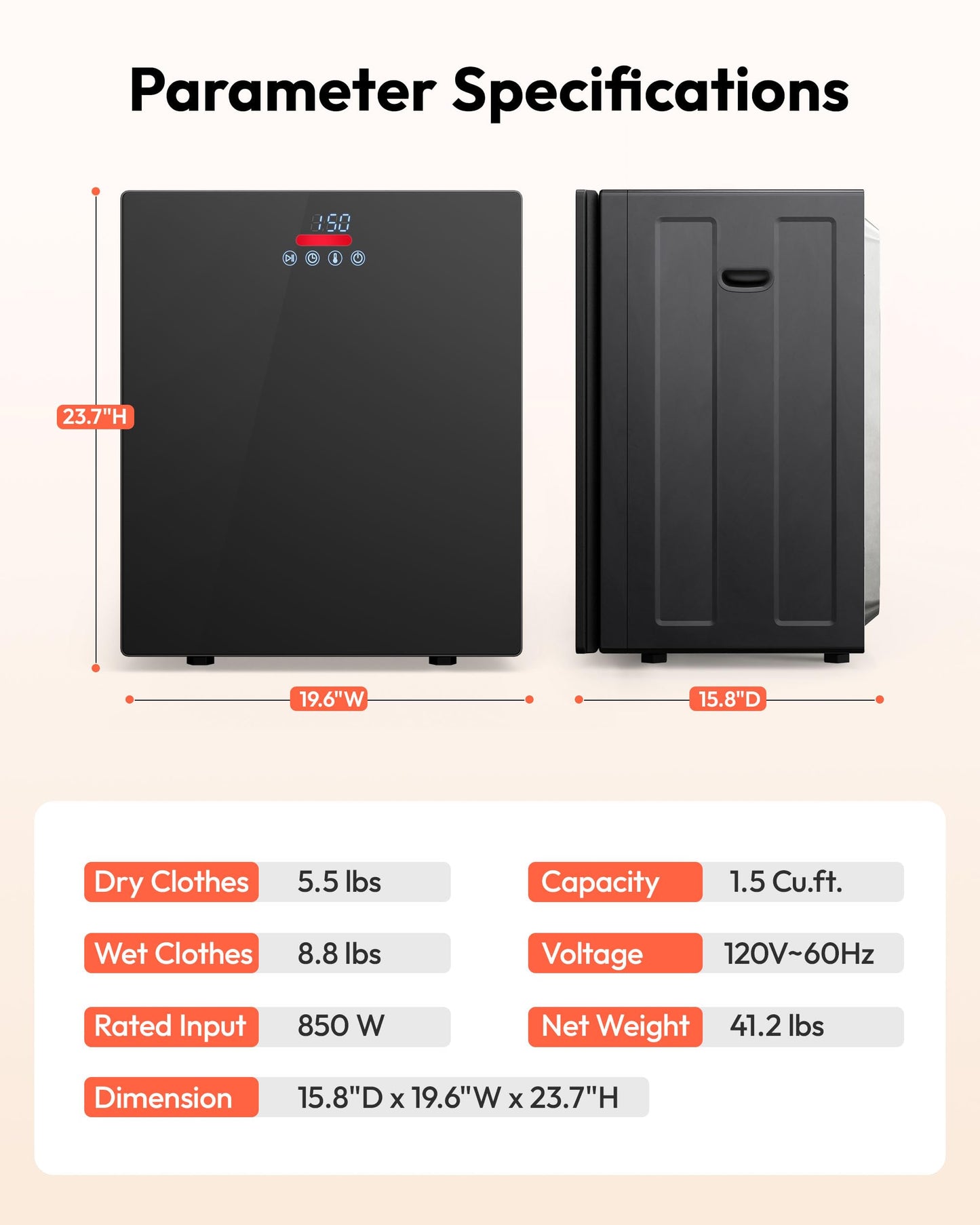 EUHOMY 1.5 Cu.ft Portable Dryer with 4 Drying Programs, 5.5lbs Clothes Capacity, Mirror Finish & LCD Panel, 850W Portable Clothes Dryer for Apartment, Dorm & RV, Black