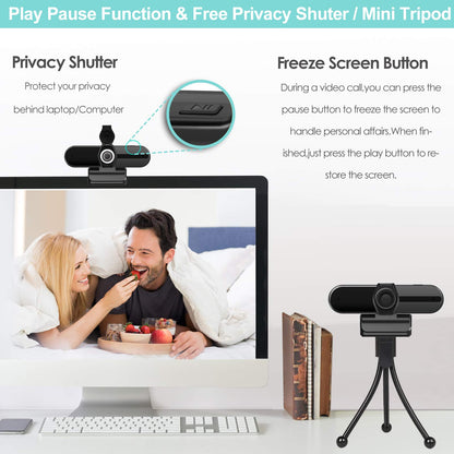 ToLuLu Streaming Webcam 2K 50FPS Web Cam, LED RGB Webcam with Microphone and Light, Autofocus Computer Camera with Cover and Tripod, Plug-Play USB Web cam for PC Desktop/MacBook Gaming Video Calling