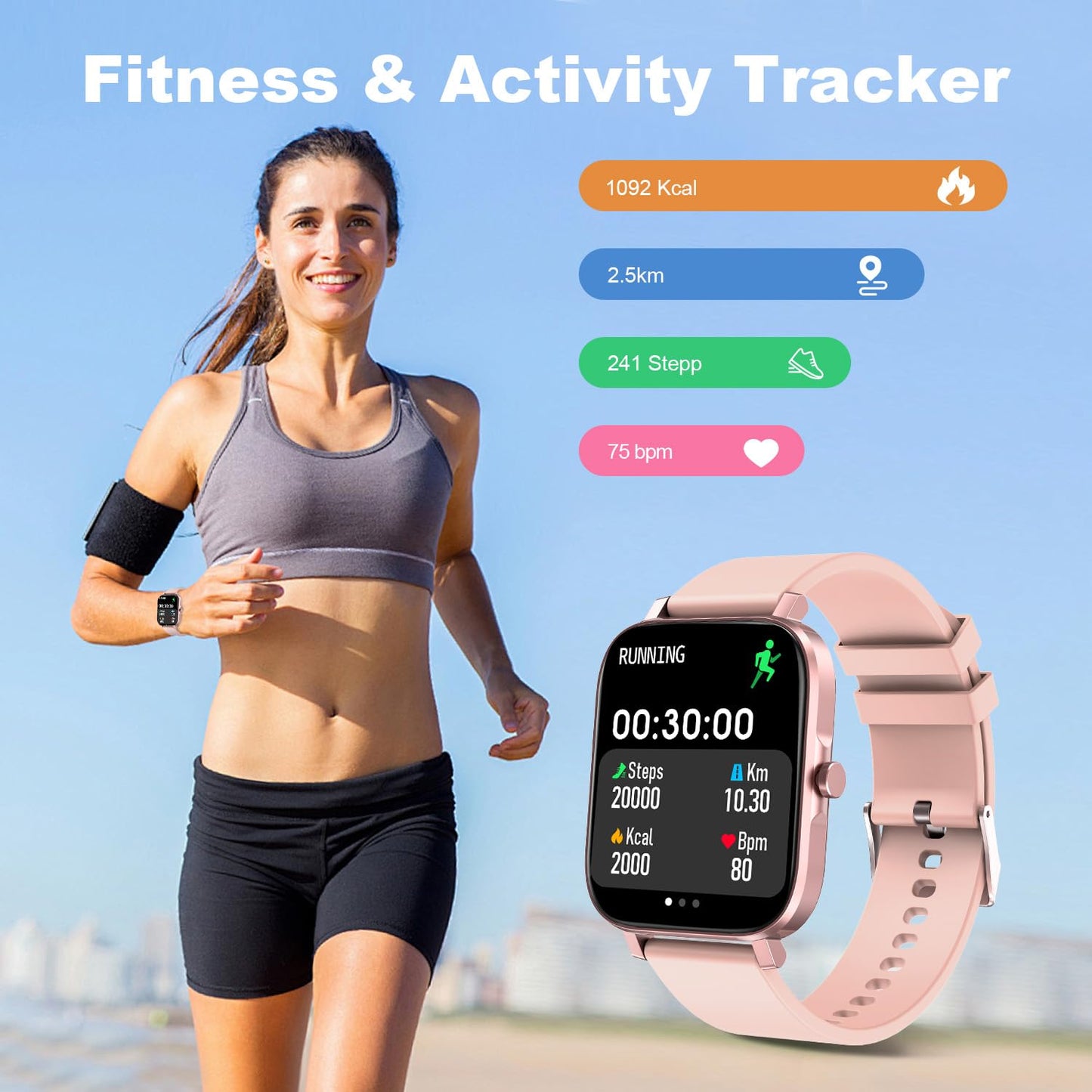Smart Watch for Men Women SmartWatch 1.83" for iPhone Samsung Android Phone Compatible, Fitness Tracker Watch with Pedometer, Heart Rate/Sleep Monitor, Blood Oxygen, IP68 Waterproof
