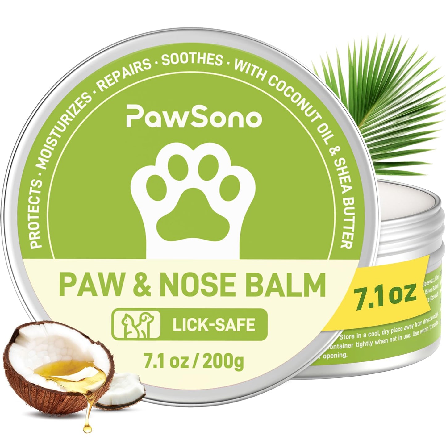PawSono Lick-Safe Dog Paw & Nose Balm with Coconut Oil | All-Natural Dog Paw Protector Against Hot Pavement & Sand, Great for Dogs who Hate Dog Booties or Shoes (2.1 oz / 60 g)