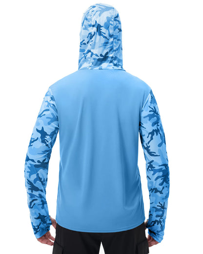 FISHEAL Men's Performance Fishing Hoodie Shirt - UPF 50+ UV Sun Protection Long Sleeve Shirts with Mesh Face Mask