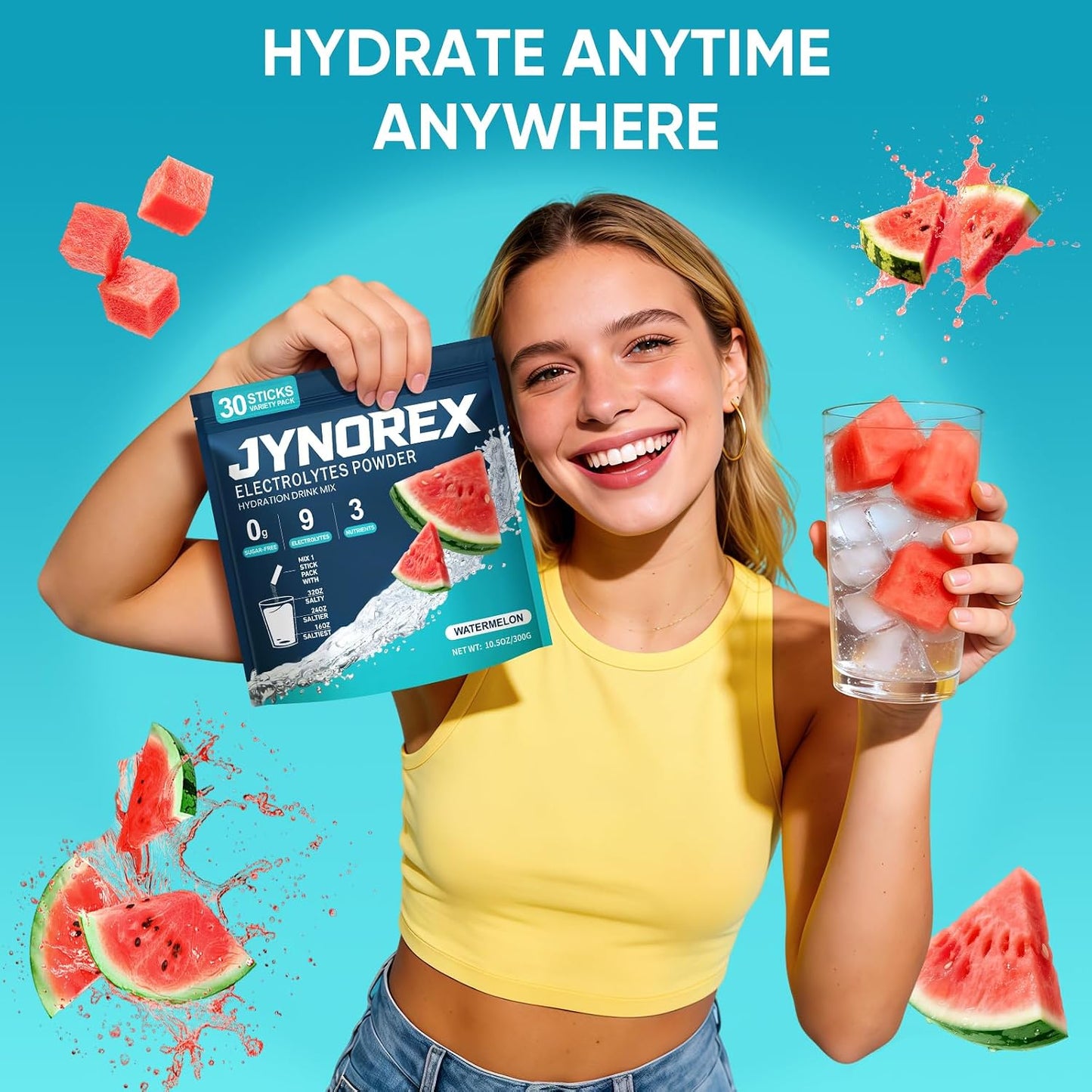 Electrolytes Powder Packets Sugar Free, 30 Sticks High Sodium Hydration Packets, Electrolyte Drink Mix with Lemon Lime Watermelon Peach Berry Kiwi Tropical Punch Lychee Cranberry, 10.5OZ