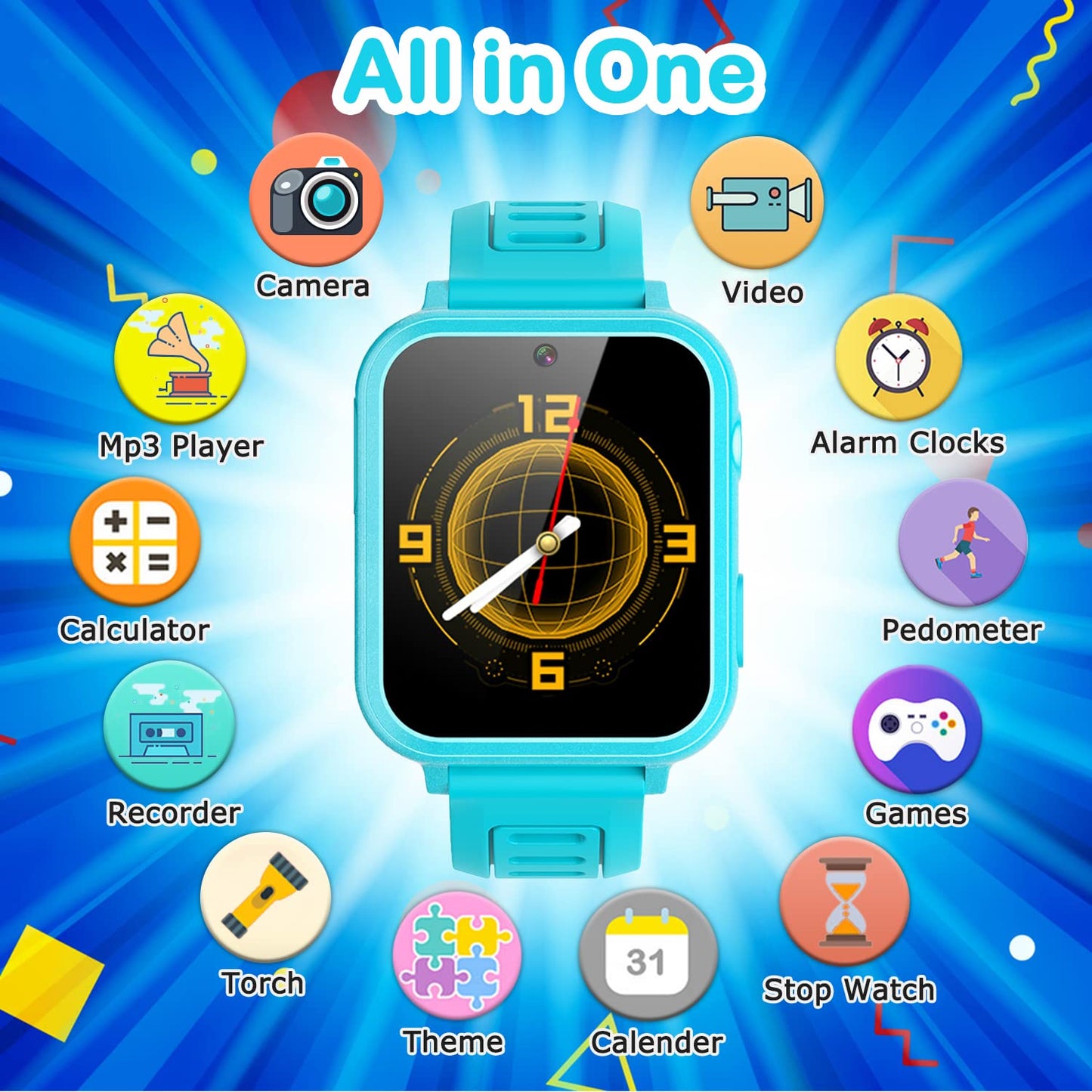 Cosjoype Kids Game Smart Watch for Kids with 39 Puzzle Games HD Touch Screen Camera Music Player Pedometer Alarm Clock Calculator Flashlight 12/24hr Kid Watch Gift for 4-12 Year Old Boys Toys for Kid