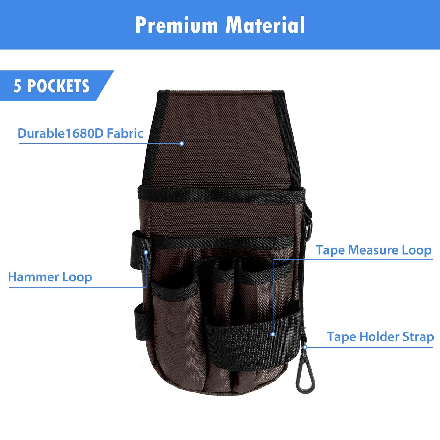 KENOBE 5-Pockets Tool Pouch, Black Tool Pouch Organization, Heavy-Duty Electrician Tool Pouches for Electrician, Carpenter, Construction, Technician, Side Belt Pouch, Small Electrician Holster