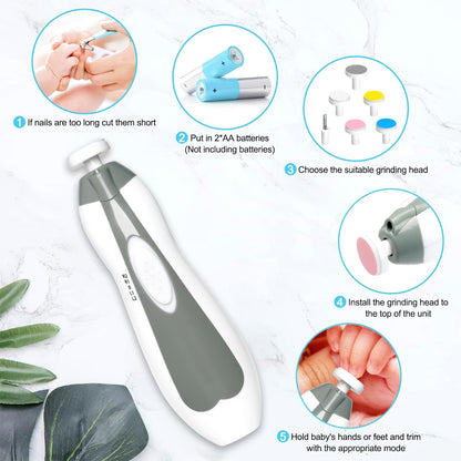 Electric Nail File Drill for Baby No Sharp Claws Hurt, 6 in 1 Safety Cutter Trimmer Clipper for Toes and Fingers (Blue)