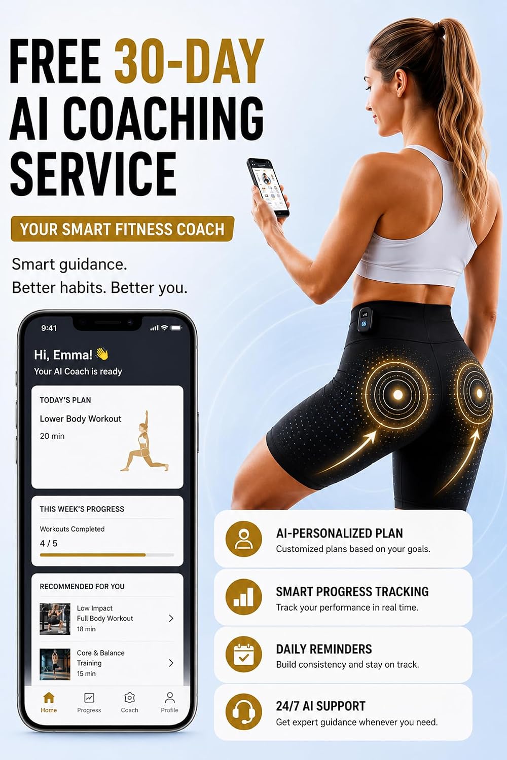 SmartToning Shorts for Women 2.0 – Butt Shaping & Glute Workout Shorts, Home Fitness Apparel, No Gel Needed, Machine Washable,Includes Free 30-Day AI Coaching (US, Alpha, X-Large)