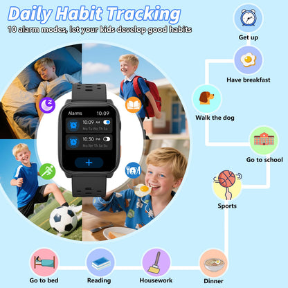 Smart Watch for Kids with 12 Puzzle Games, 1.83" Fitness Tracker Watch Heart Rate Sleep Monitor, Pedometer, Alarm Clock, Flashlight, Gift for 6-12 Year Old Boys Girls
