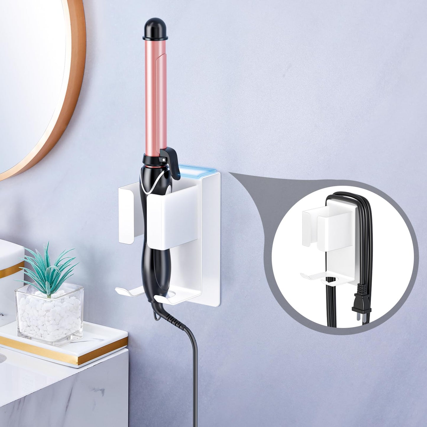 Hair Straightener Holder Wall Mounted Blow Dryer Holder, Blow Dryer and Curling Iron Holder, Hair Dryer and Straightener Holder, Bathroom Hair Tools Organizer and Storage (Black, 1Pc)