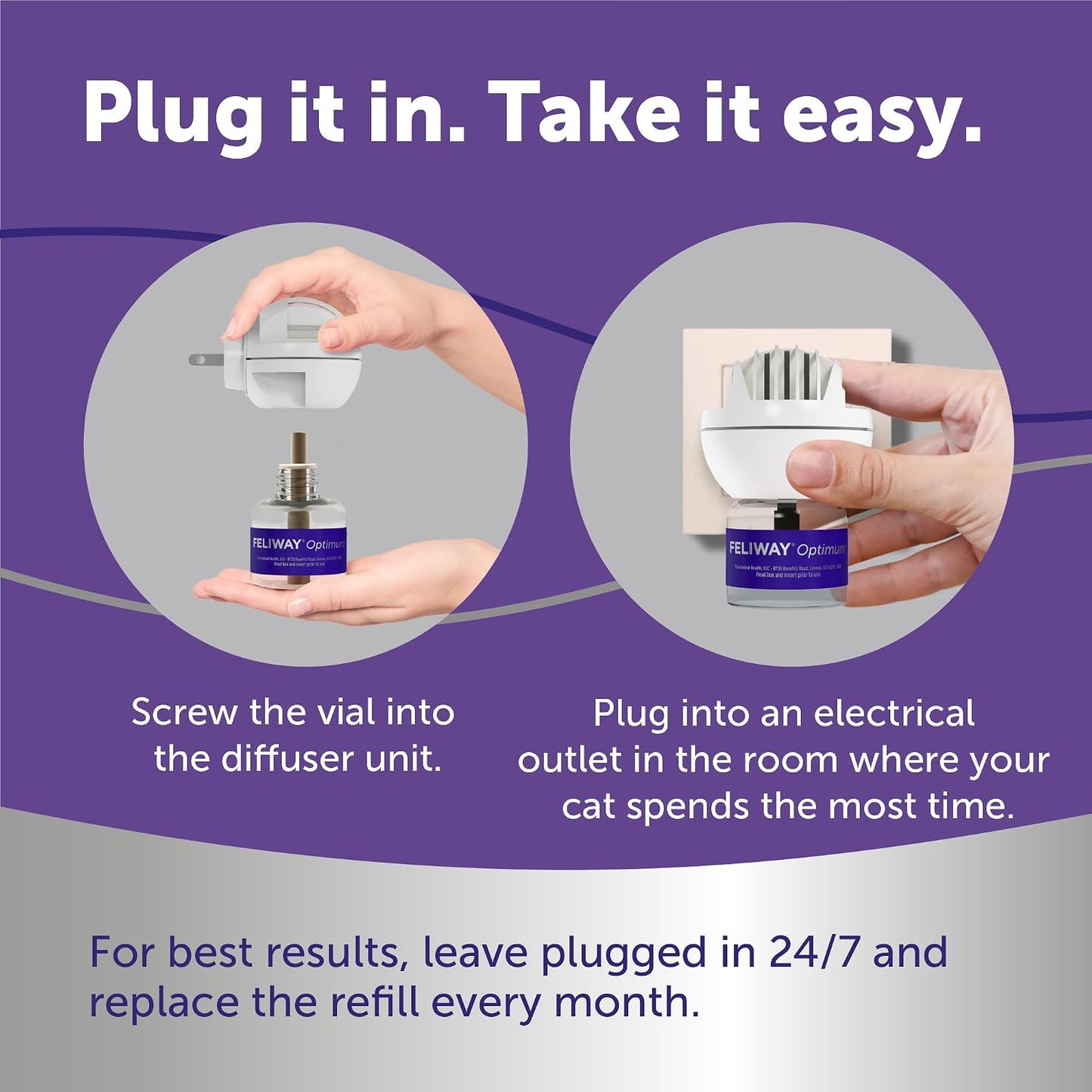 FELIWAY Optimum Cat Calming Pheromone Diffuser Kit | Advanced Support to Help Reduce Urine Spraying, Scratching, Fighting & Hiding Due to Stress. 30-Day Diffuser Supply