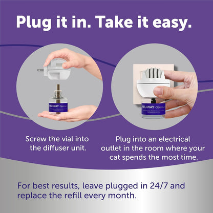 FELIWAY Optimum Cat Calming Pheromone Diffuser Kit | Advanced Support to Help Reduce Urine Spraying, Scratching, Fighting & Hiding Due to Stress. 30-Day Diffuser Supply