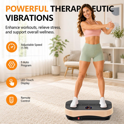 Vibration Plate Exercise Machine for Lymphatic Drainage, Full Body Shake Platform Board for Home Fitness, Fat Burning, 5 Program Modes and 99 Speed Levels