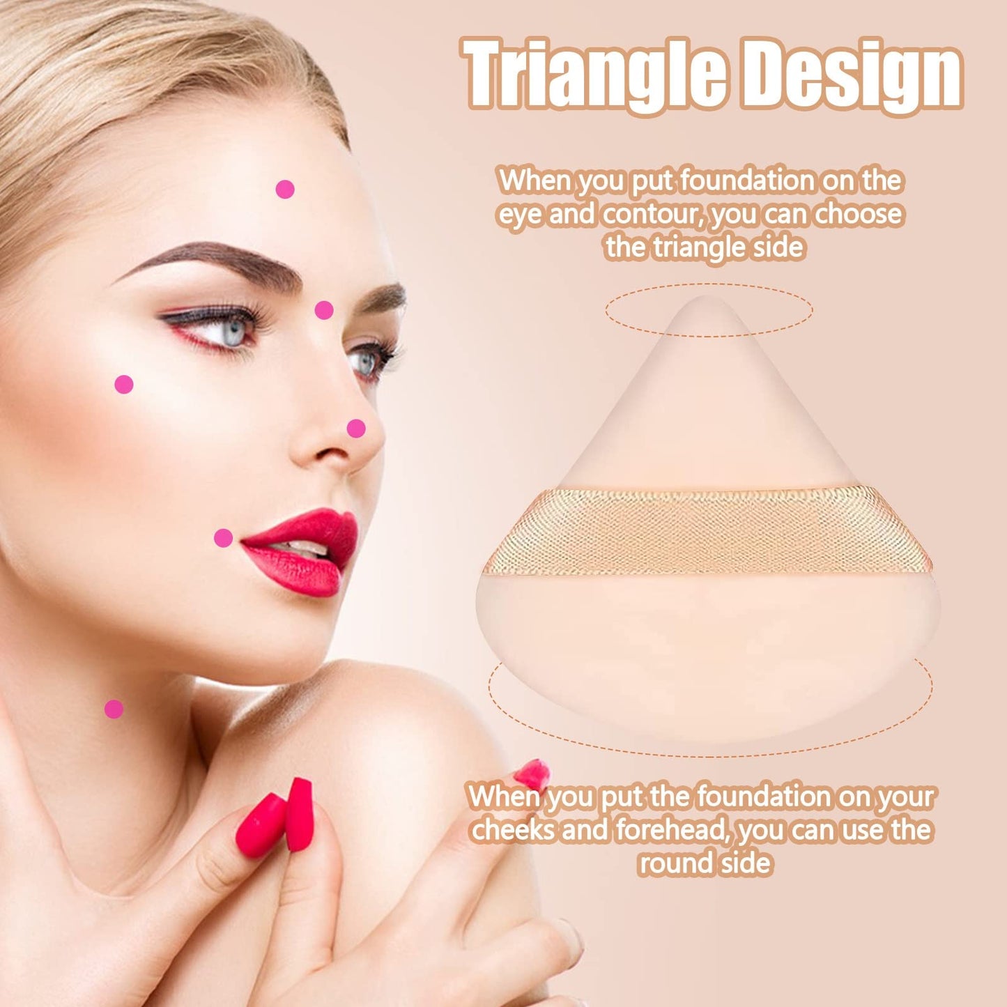 Pimoys 6 Pieces Powder Puff, Face Makeup Sponge Soft Velour Triangle Powder Puffs Beauty Sponge for Loose Powder (Black, Pink)