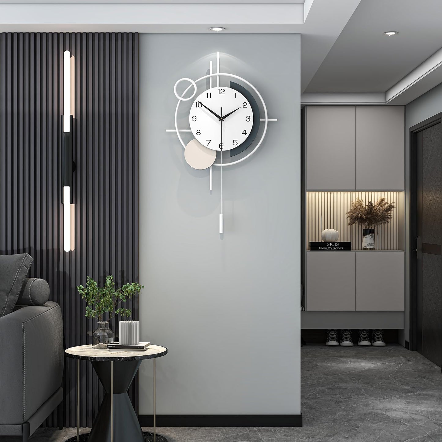 Wall Clock Decorative Large Modern Wall Clock Silent Non-Ticking Battery Operated Gold Unique Pendulum Clock for Living Room,Bedroom,Office,Kitchen,Bathroom,Wall Decor 13.8x21.9in