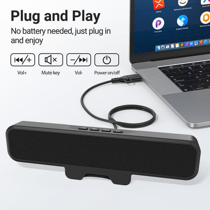 INGA Computer Speakers with Detachable Mic, Plug and Play Desktop Speakers, One-Touch Mute Microphone, Stereo & Bass, Easily Clamps to Monitor, Compatible with PC, MAC, Laptop