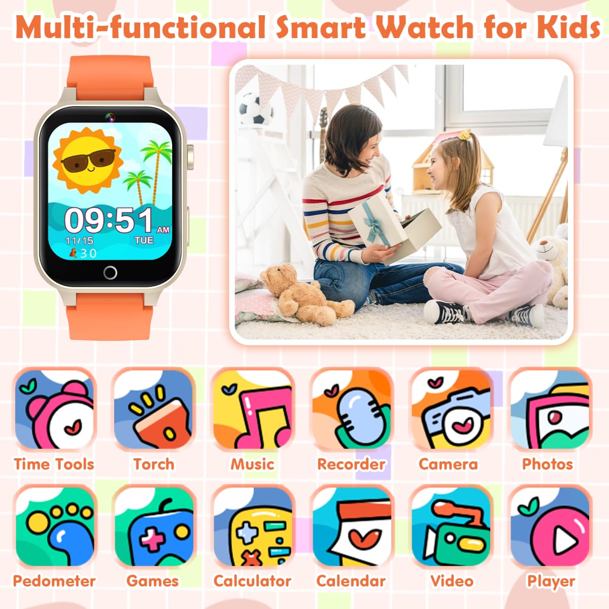 Luyiilo Smart Watch for Kids, with 26 Puzzle Games, Touch Screen, HD Camera, Alarm Clock, Toys for Ages 4-12 Years Old.Birthday Gift for Boys Girls (Blue)