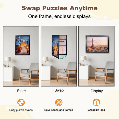 ALL4JIG Premium Wooden Puzzle Picture Frame with 5-Puzzle Storage Capacity for 1000 Piece Puzzles, Tool-Free Easy Assemble Display, Non-Glue Mounting Kit & Hanging Hardware Included (29" x 25")