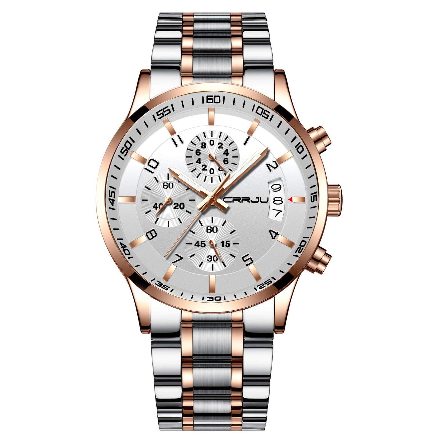 CRRJU Men's Fashion Stainless Steel Watches Date Waterproof Chronograph Wristwatches,Black Steel Band Waterproof Quartz Watch for Men