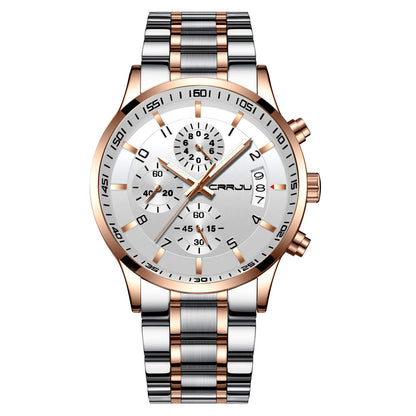 CRRJU Men's Fashion Stainless Steel Watches Date Waterproof Chronograph Wristwatches,Black Steel Band Waterproof Quartz Watch for Men