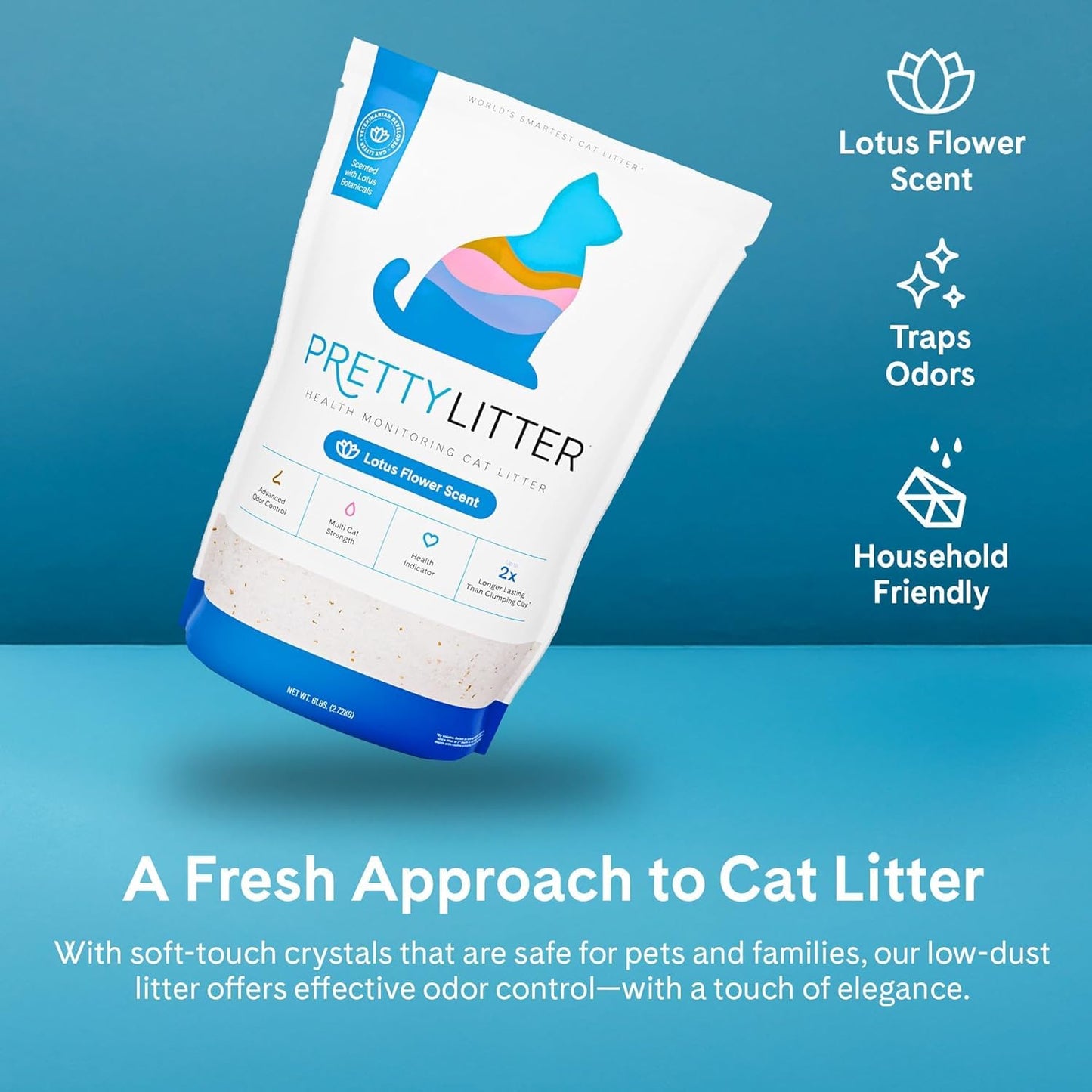 PrettyLitter Health Monitoring Cat Litter (Unscented, Non Clumping) | Lightweight & Low Tracking, Color Changing Silica Gel Crystals, Advanced Odor Control — 6 Lbs, Pack of 2 (Up to 2 Month Supply)