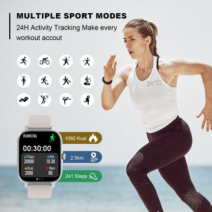 Smart Watch for Men Women Compatible with iPhone Samsung Android Phone 1.69 inch Full Touch Screen IP68 Waterproof Bluetooh Fitness Tracker Heart Rate/Sleep Monitor (Black)