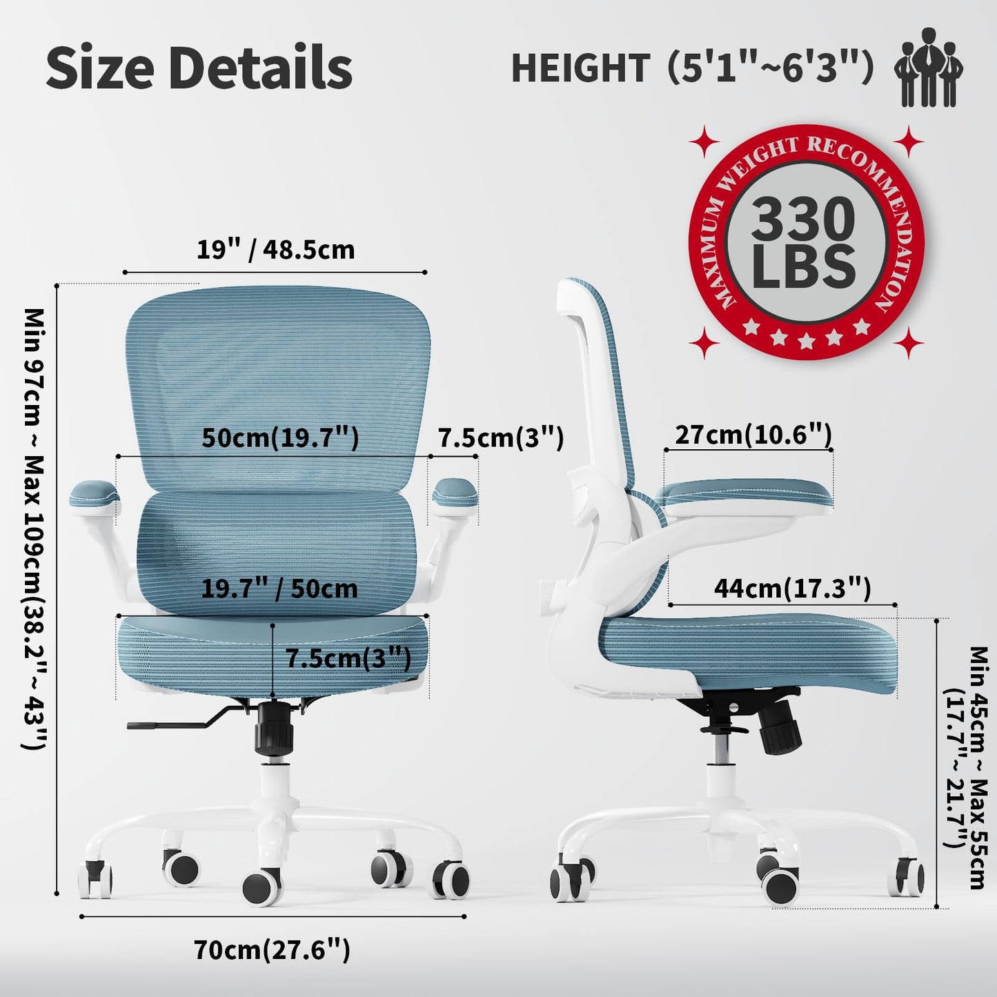 TRALT Ergonomic Office Chair - Desk Chair with Adjustable Lumbar Support Computer Chair - Mesh Comfy Chair with Flip-up Armrests - Gaming Chairs for Adults Home Office (Leather, White)
