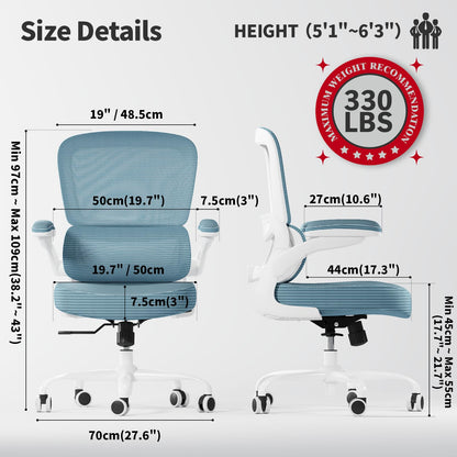 TRALT Ergonomic Office Chair - Desk Chair with Adjustable Lumbar Support Computer Chair - Mesh Comfy Chair with Flip-up Armrests - Gaming Chairs for Adults Home Office (Leather, White)