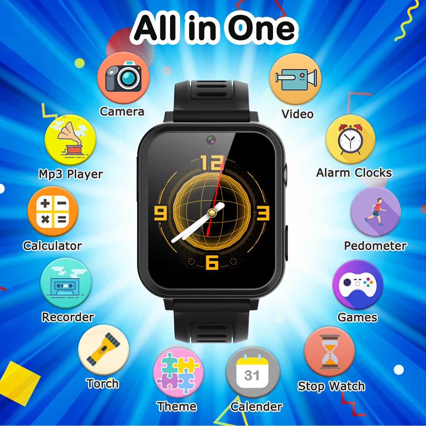 Cosjoype Kids Game Smart Watch for Kids with 39 Puzzle Games HD Touch Screen Camera Music Player Pedometer Alarm Clock Calculator Flashlight 12/24hr Kid Watch Gift for 4-12 Year Old Boys Toys for Kid