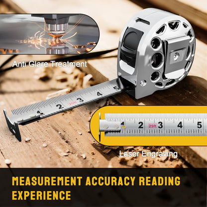 STEELITE Tape Measure 25'FT Stainless Steel Waterproof & Rustproof Retractable Measuring Tape with Hollow Design Carbon Fiber