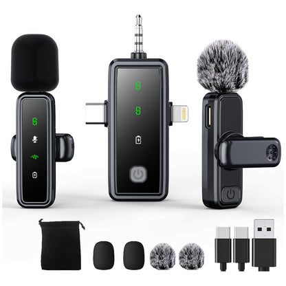 Wireless Mini Microphone for iPhone Android,Mini Mic for Video Recording,Plug & Play Lapel Professional Mic with Noise Reduction, Mute, and Reverb for YouTube TikTok Vlog Podcast