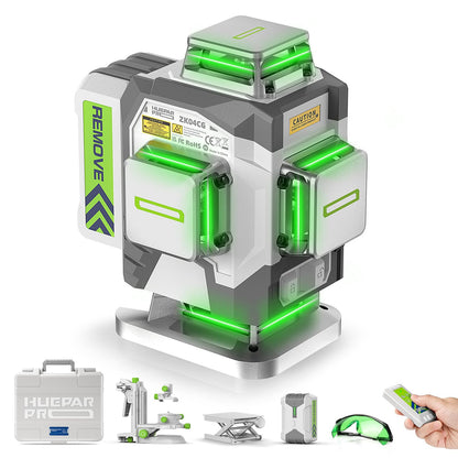 Huepar Pro Laser Level 360 Self Leveling, 4x360° Green Cross Line Laser Tool Set with Receiver for Outdoor&Long Distance Use Up to 660ft, Rechargeable Lazer Leveler Tool for Construction -ZK04CG-LR300