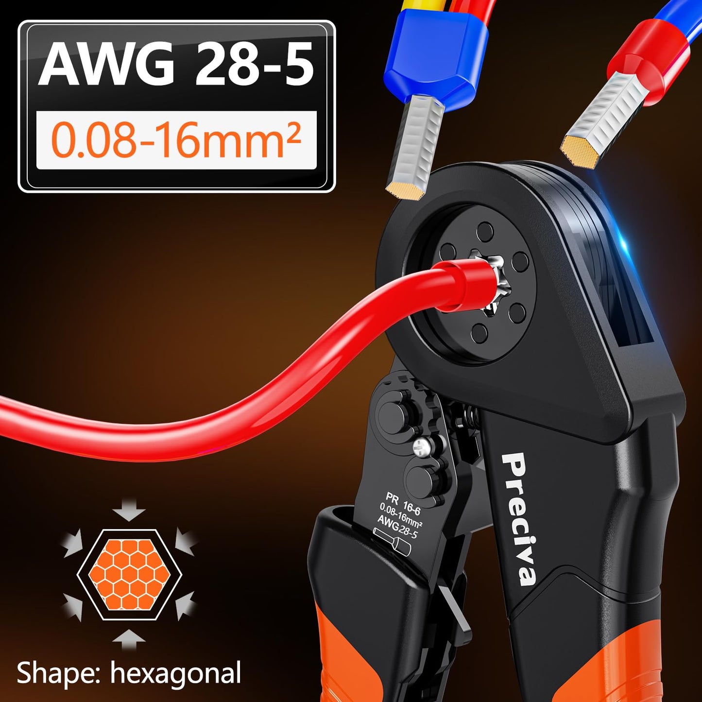 Preciva Ferrule Crimping Tool Kit - AWG 28-5 Hexagonal Ferrule Crimper with Automatic Wire Stripper and 1375Pcs Single/Twin Ferrule Connectors, Self-Adjustable Ratchet Ferrule Terminals Crimping Tool