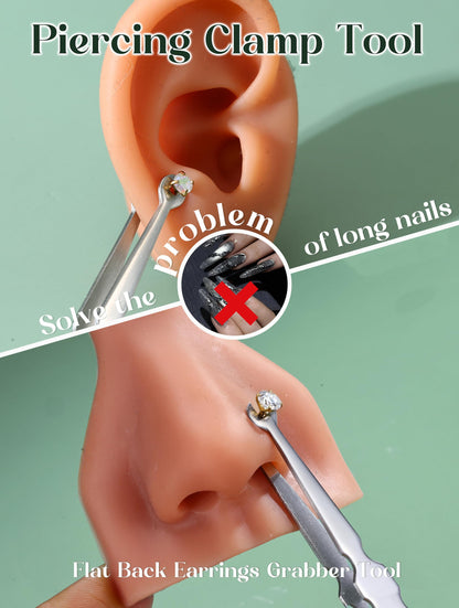 GEMQUEEN Piercing Taper Ball Grabber Tool for Changing Jewelry - 14G 16G 18G 20G Stainless Steel Flat Back Earrings Applicator Tool Threadless Insertion Pin Thread Body Piercing Kit for Ear Nose Lip