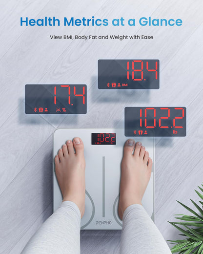 RENPHO Smart Scale for Body Weight, Tempered Glass Bathroom Digital Scale with BMI, Body Fat, Bluetooth Fitness Equipment Sync with Apps Accurate for Weight Loss, Home Use, 400 lbs – Elis 1