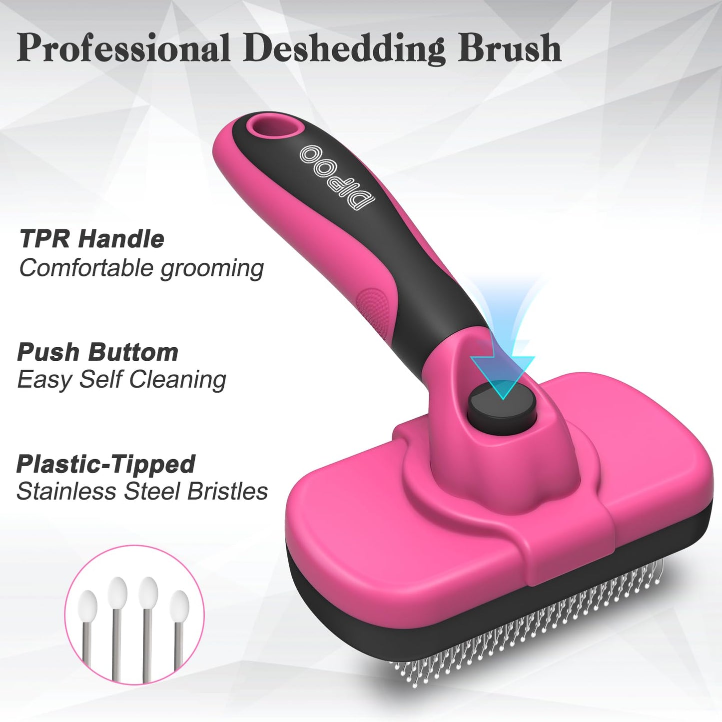 Dipoo Self Cleaning Shedding Brush - Skin Friendly Grooming Tool for Dogs, Cats, and Puppies, Deshedding and Hair Removal for Long and Short Haired Pets, Black