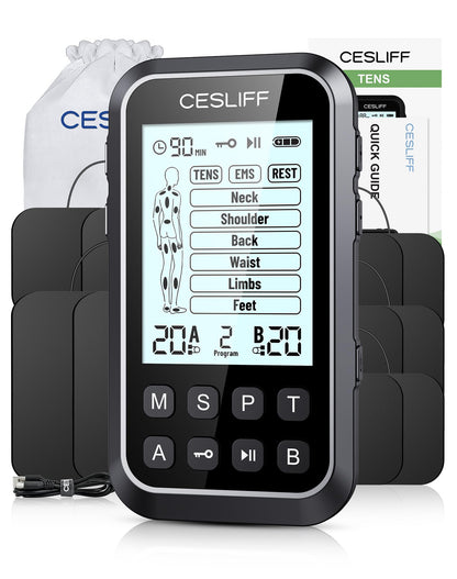 CESLIFF Dual Channel TENS Unit 3-in-1 Muscle Stimulator Machine with 36 Modes & 20 Levels for Shoulder, Back, Neck, Sciatica Pain Relief