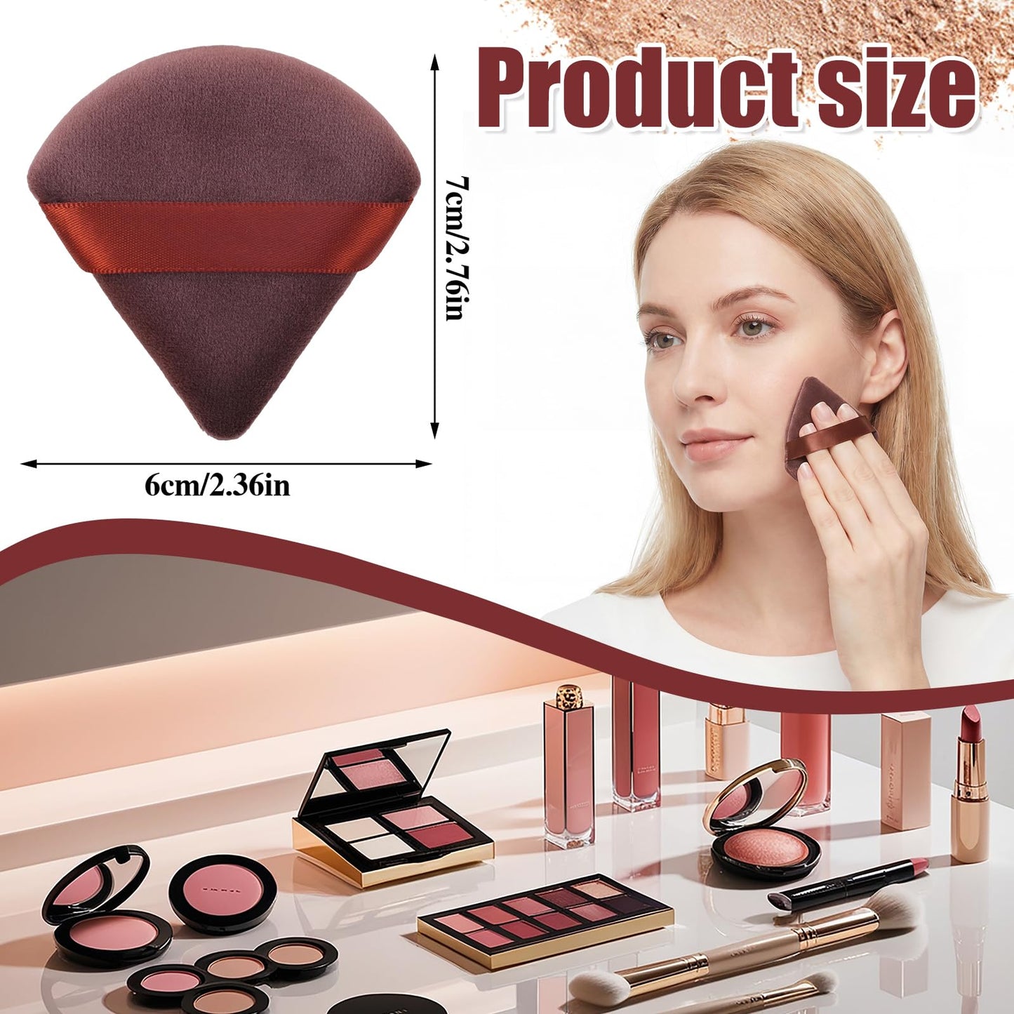 Pimoys 6 Pieces Powder Puff, Face Makeup Sponge Soft Velour Triangle Powder Puffs Beauty Sponge for Loose Powder (Black, Pink)