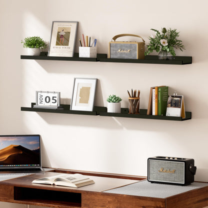 upsimples Floating Shelves for Wall, Wall Shelves for Decor Storage Set of 6, Wall Mounted Wood Shelf for Bedroom, Living Room, Bathroom, Kitchen, Picture Ledge Shelf, Black