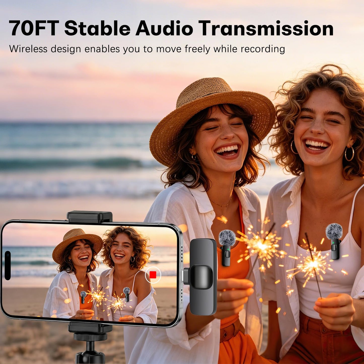 MAYBESTA Wireless Mini Microphone for iPhone, Android Phone - 2 Pack Lavalier Lapel Mic for Audio Video Recording - Clip on Content Creator Microphones for YouTube Tiktok Podcast Vlogging