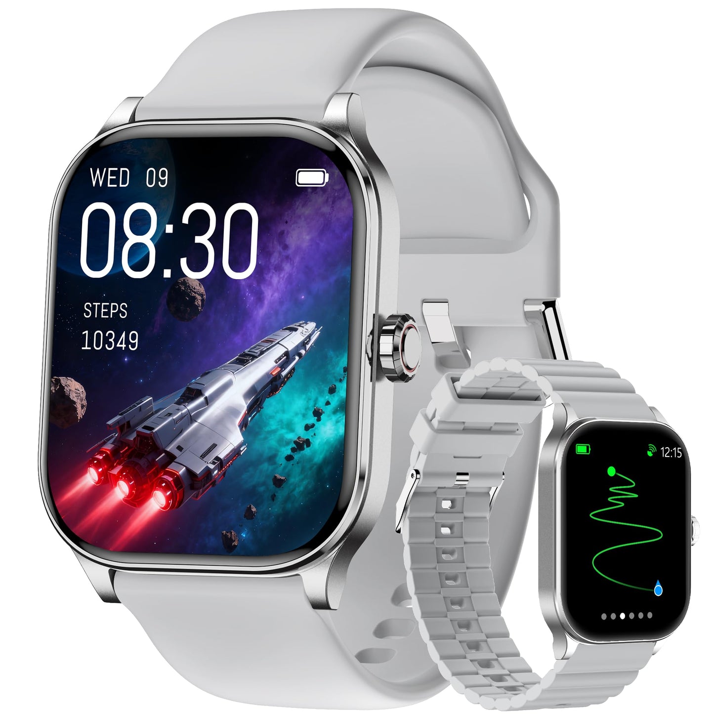 Smart Watch for Women Men, GPS Smartwatches with Heart Rate/SpO2/Sleep/Stress Monitor, 100+ Sports Fitness Watches, IP68 Waterproof Activity Tracker for Android/ iOS Phone (Silver, 1.96"_GPS+Map)