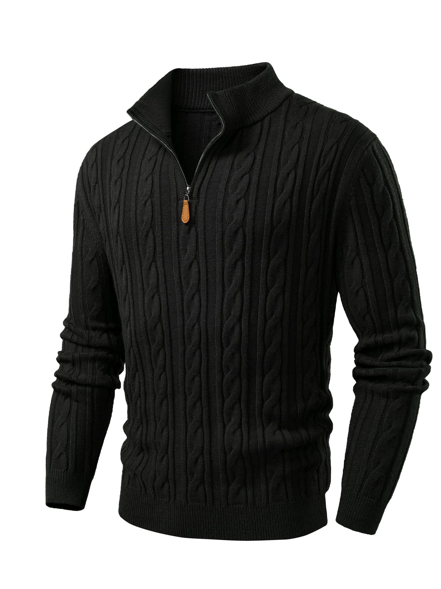 JMIERR Men's Quarter Zip Pullover Sweater Cable Knit Casual Stand Collar Texture Knitted Sweaters
