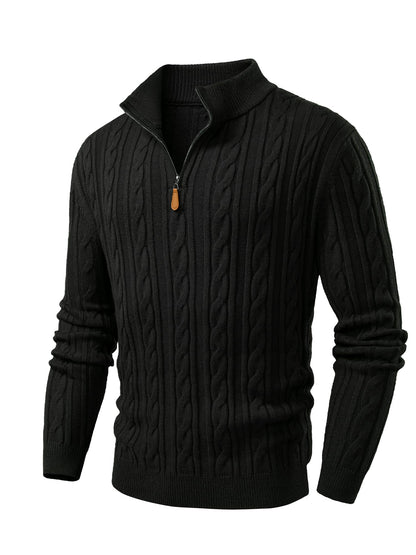 JMIERR Men's Quarter Zip Pullover Sweater Cable Knit Casual Stand Collar Texture Knitted Sweaters