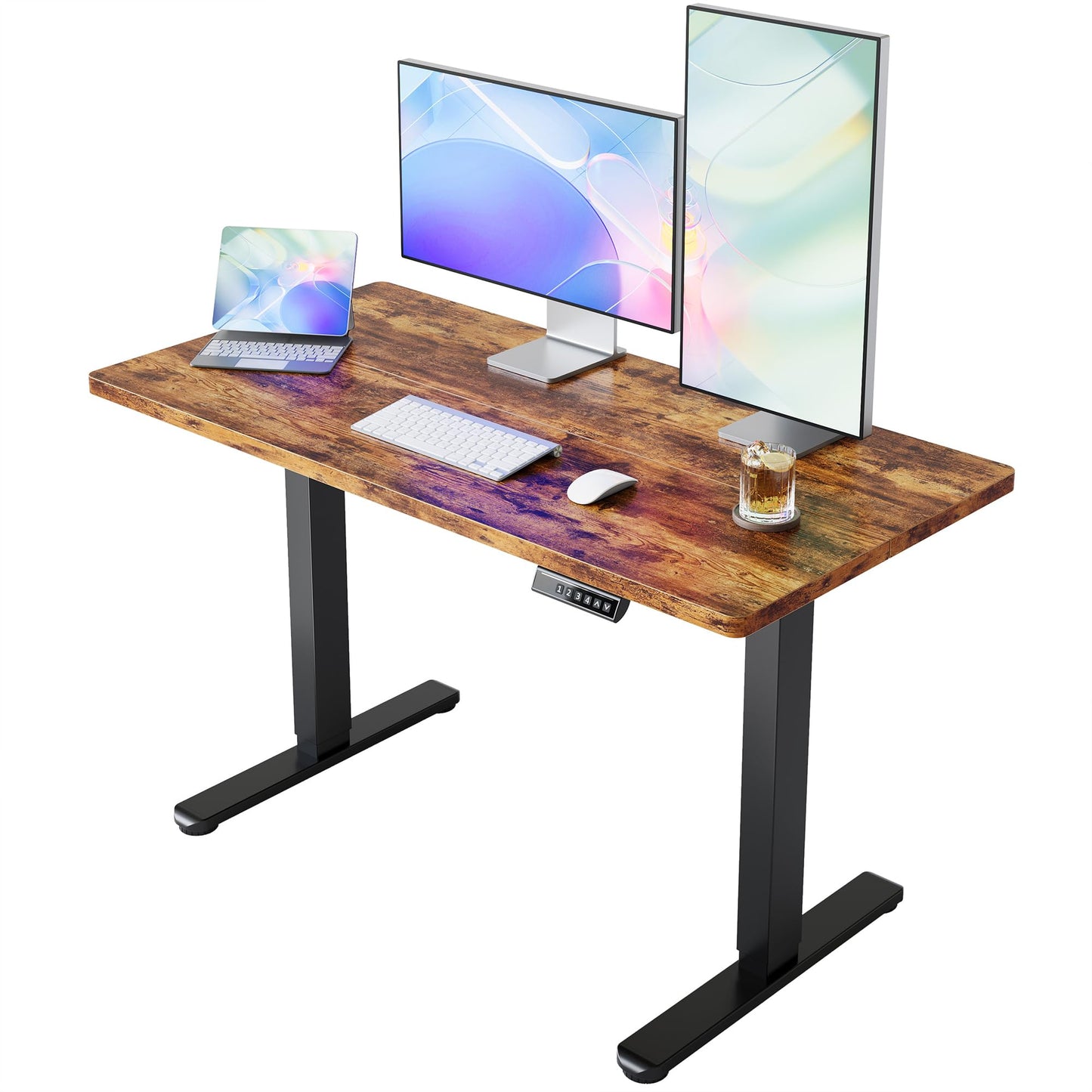 HUANUO 32" Small Electric Standing Desk Adjustable Height, 4 Memory Height Settings, Sit Stand Up Desk for Home Office & Computer Workstation, LightWalnut