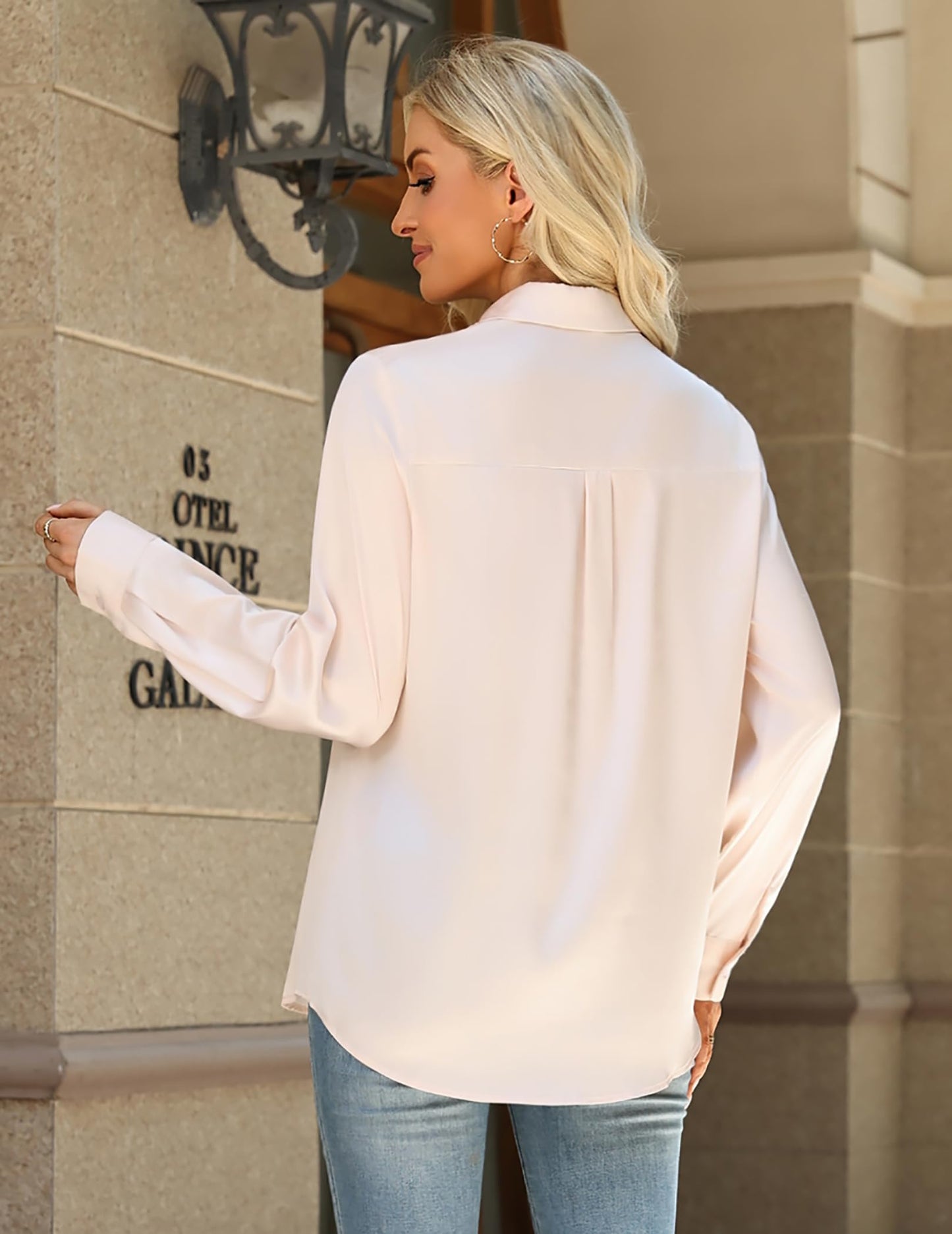 Zeagoo Womens Tops Satin Blouse Long Sleeve Shirts V Neck Dressy Casual | Button Down Business Outfits Fall Fashion With Pockets